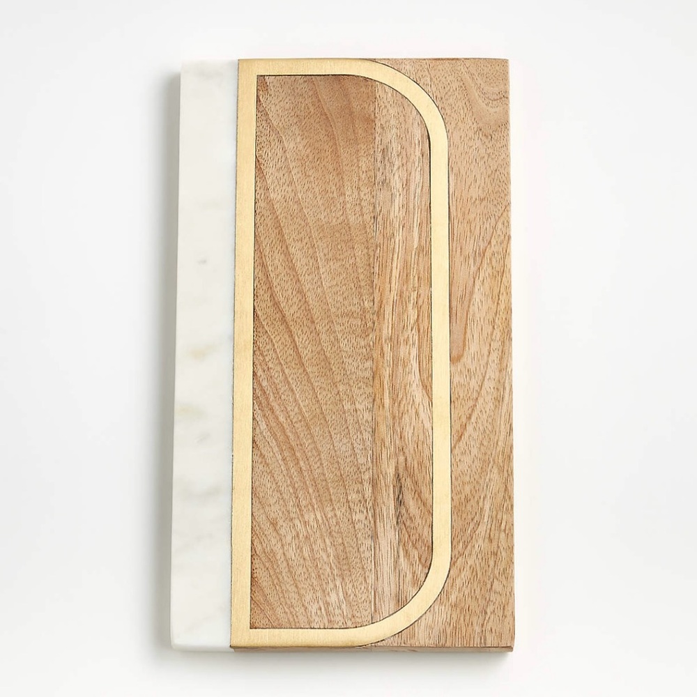 Crate&Barrel Marble and Wood Cheese Board with Gold Accent